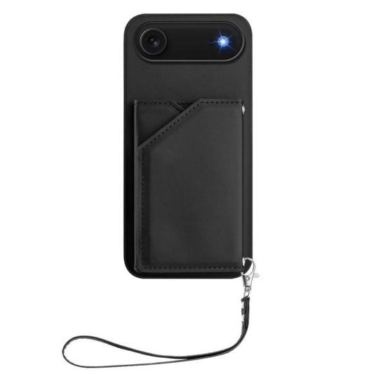 For iPhone Air Skin Feel Four Card Slots Phone Case with Wrist Strap(Black) - iPhone Air Cases by buy2fix | Online Shopping UK | buy2fix
