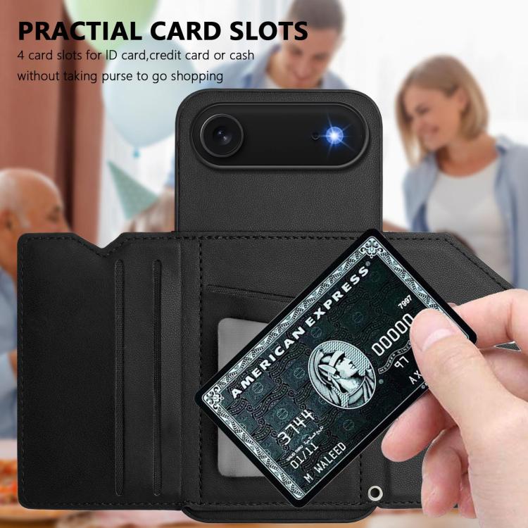 For iPhone Air Skin Feel Four Card Slots Phone Case with Wrist Strap(Black) - iPhone Air Cases by buy2fix | Online Shopping UK | buy2fix