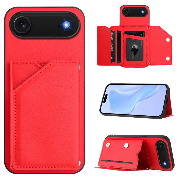 For iPhone Air Skin Feel Four Card Slots Phone Case with Wrist Strap(Red) - iPhone Air Cases by buy2fix | Online Shopping UK | buy2fix