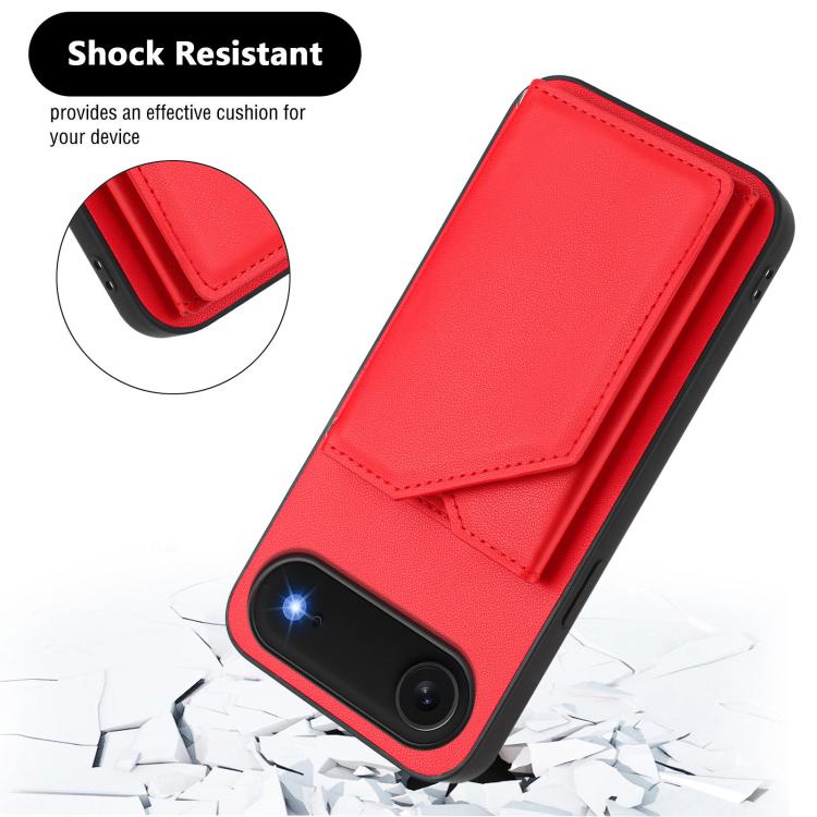 For iPhone Air Skin Feel Four Card Slots Phone Case with Wrist Strap(Red) - iPhone Air Cases by buy2fix | Online Shopping UK | buy2fix