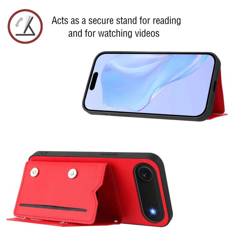 For iPhone Air Skin Feel Four Card Slots Phone Case with Wrist Strap(Red) - iPhone Air Cases by buy2fix | Online Shopping UK | buy2fix