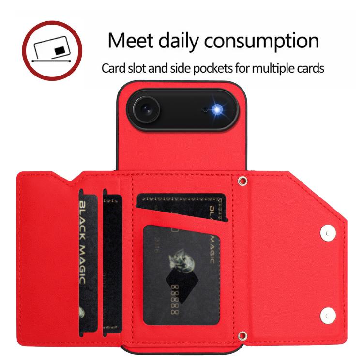 For iPhone Air Skin Feel Four Card Slots Phone Case with Wrist Strap(Red) - iPhone Air Cases by buy2fix | Online Shopping UK | buy2fix