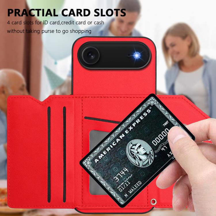 For iPhone Air Skin Feel Four Card Slots Phone Case with Wrist Strap(Red) - iPhone Air Cases by buy2fix | Online Shopping UK | buy2fix