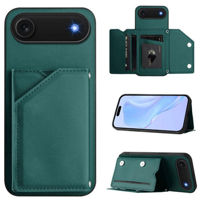 For iPhone Air Skin Feel Four Card Slots Phone Case with Wrist Strap(Green) - iPhone Air Cases by buy2fix | Online Shopping UK | buy2fix