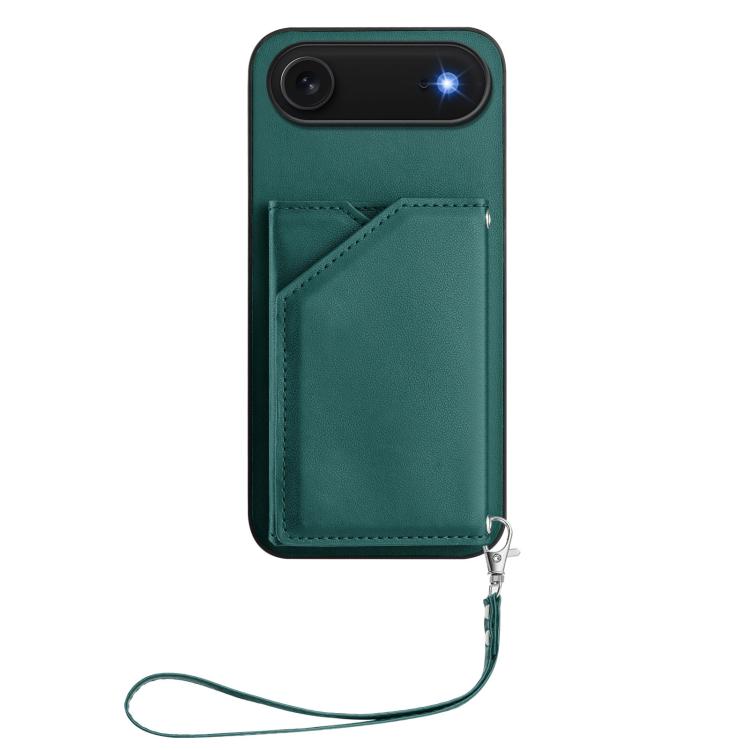 For iPhone Air Skin Feel Four Card Slots Phone Case with Wrist Strap(Green) - iPhone Air Cases by buy2fix | Online Shopping UK | buy2fix