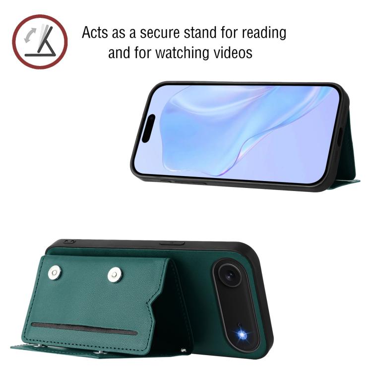 For iPhone Air Skin Feel Four Card Slots Phone Case with Wrist Strap(Green) - iPhone Air Cases by buy2fix | Online Shopping UK | buy2fix