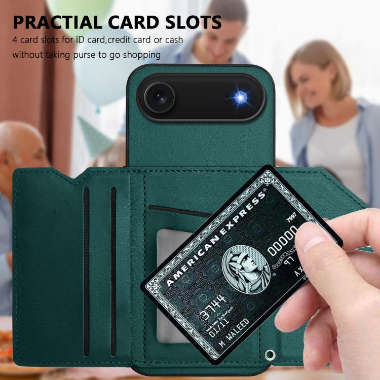 For iPhone Air Skin Feel Four Card Slots Phone Case with Wrist Strap(Green) - iPhone Air Cases by buy2fix | Online Shopping UK | buy2fix