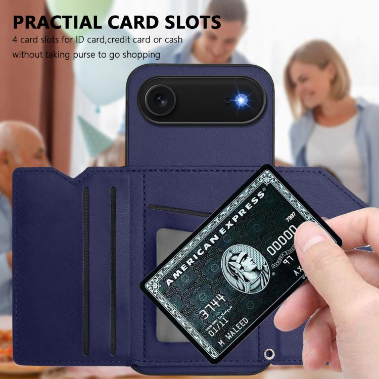 For iPhone Air Skin Feel Four Card Slots Phone Case with Wrist Strap(Blue) - iPhone Air Cases by buy2fix | Online Shopping UK | buy2fix