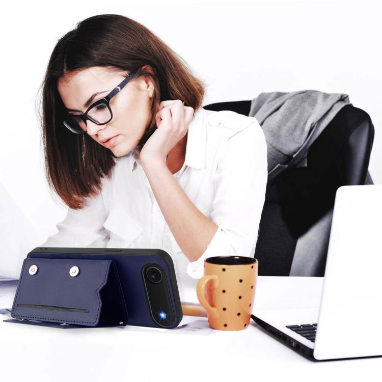 For iPhone Air Skin Feel Four Card Slots Phone Case with Wrist Strap(Blue) - iPhone Air Cases by buy2fix | Online Shopping UK | buy2fix