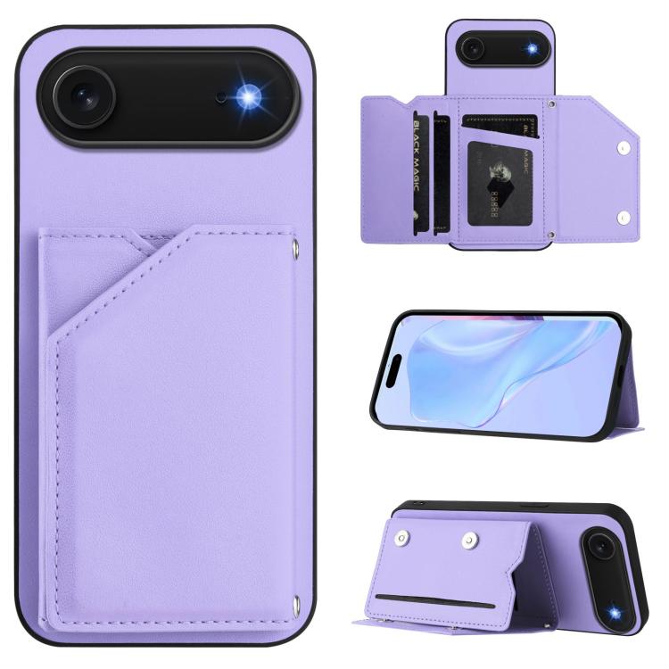 For iPhone Air Skin Feel Four Card Slots Phone Case with Wrist Strap(Purple) - iPhone Air Cases by buy2fix | Online Shopping UK | buy2fix