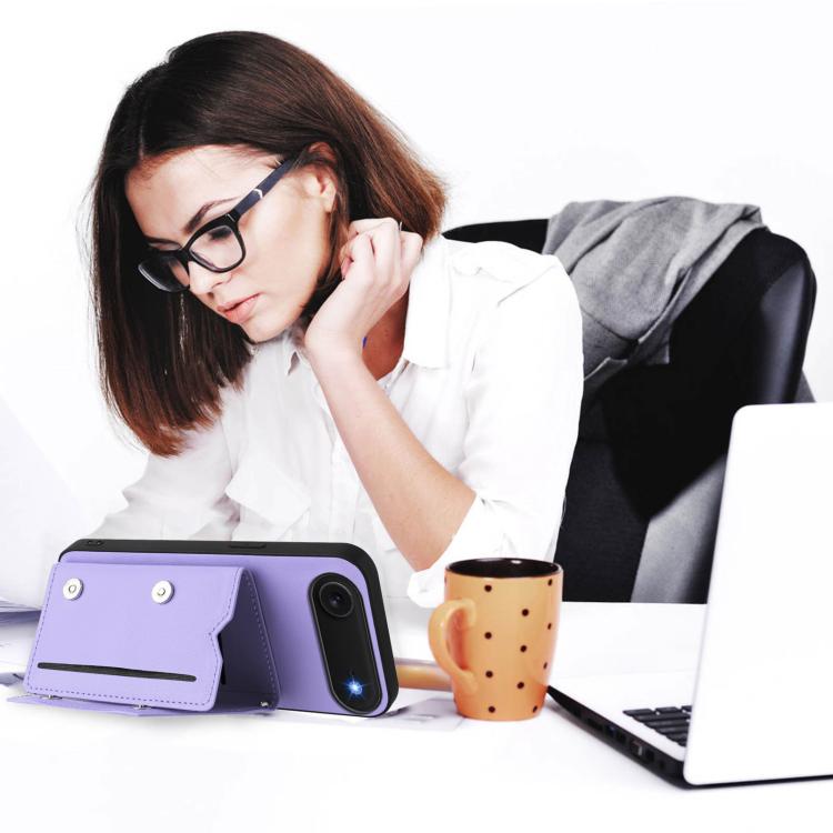 For iPhone Air Skin Feel Four Card Slots Phone Case with Wrist Strap(Purple) - iPhone Air Cases by buy2fix | Online Shopping UK | buy2fix