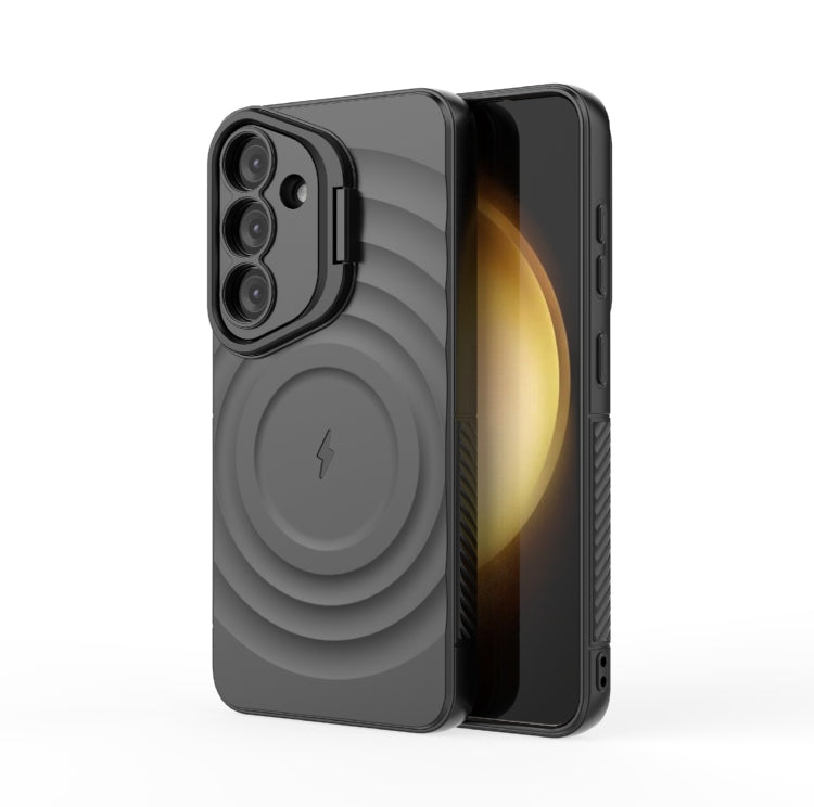 For Samsung Galaxy S25 5G Lens Frame Bracket Corrugated MagSafe Phone Case(Black) by buy2fix