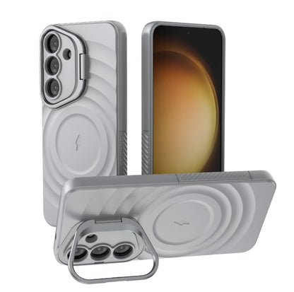 For Samsung Galaxy S25 5G Lens Frame Bracket Corrugated MagSafe Phone Case(Grey) by buy2fix