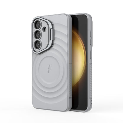 For Samsung Galaxy S25 5G Lens Frame Bracket Corrugated MagSafe Phone Case(Grey) by buy2fix