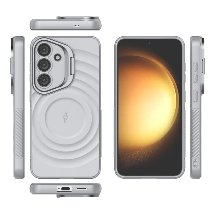For Samsung Galaxy S25 5G Lens Frame Bracket Corrugated MagSafe Phone Case(Grey) by buy2fix
