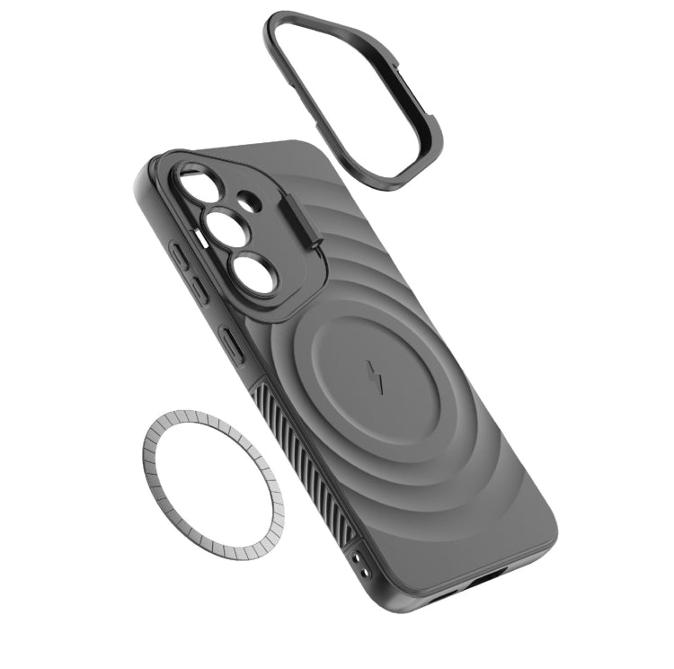 For Samsung Galaxy S25 5G Lens Frame Bracket Corrugated MagSafe Phone Case(Grey) by buy2fix