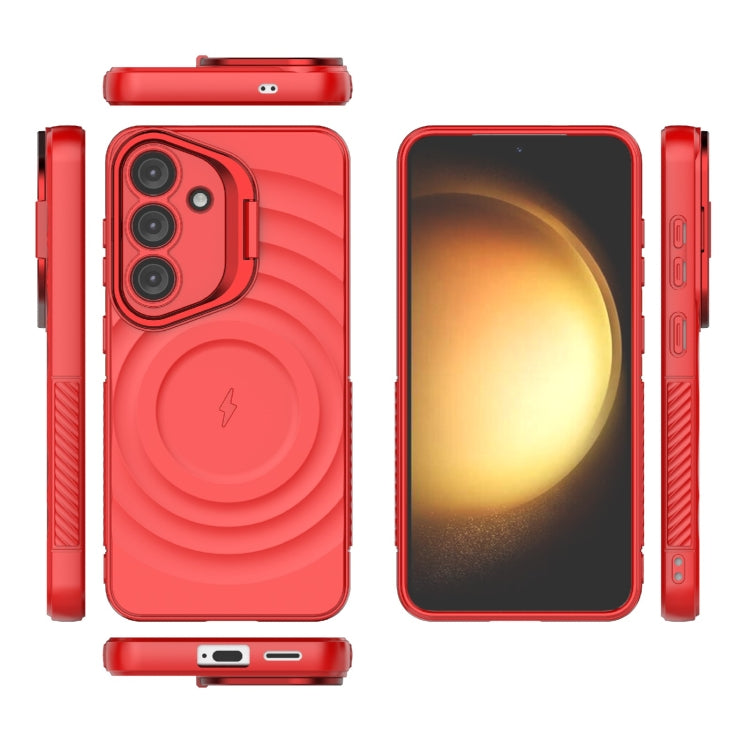For Samsung Galaxy S25 5G Lens Frame Bracket Corrugated MagSafe Phone Case(Red) by buy2fix