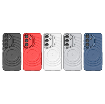 For Samsung Galaxy S25 5G Lens Frame Bracket Corrugated MagSafe Phone Case(Red) by buy2fix