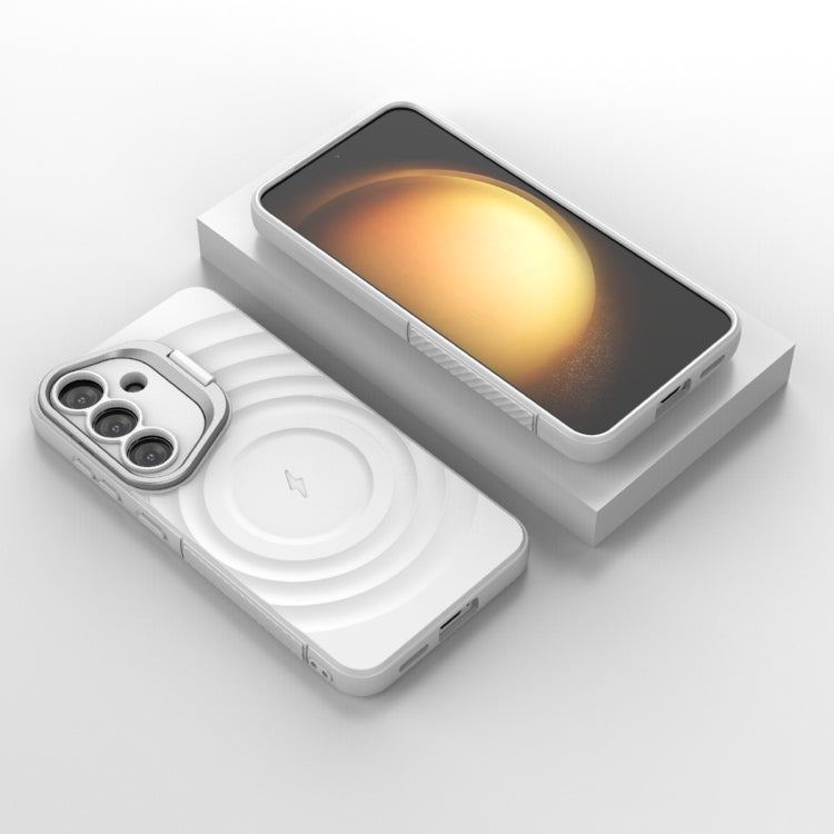 For Samsung Galaxy S25 5G Lens Frame Bracket Corrugated MagSafe Phone Case(White) by buy2fix