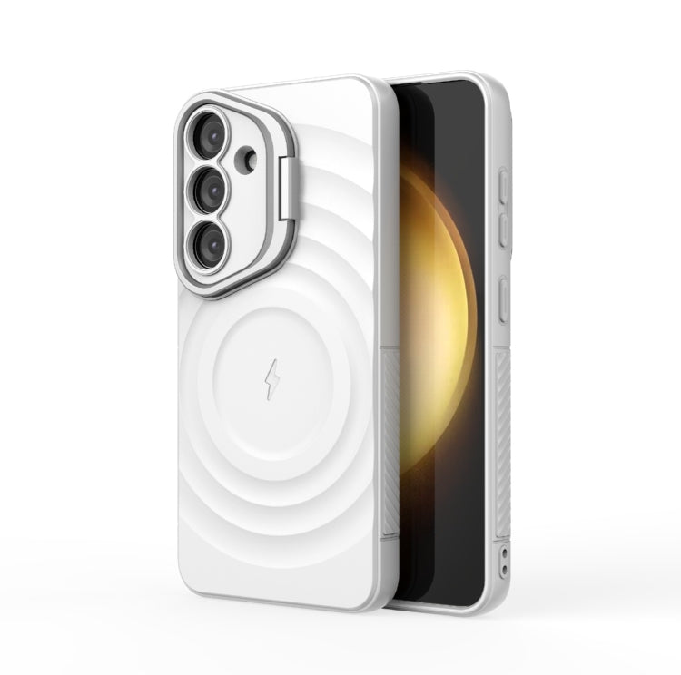 For Samsung Galaxy S25 5G Lens Frame Bracket Corrugated MagSafe Phone Case(White) by buy2fix