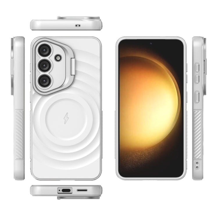 For Samsung Galaxy S25 5G Lens Frame Bracket Corrugated MagSafe Phone Case(White) by buy2fix