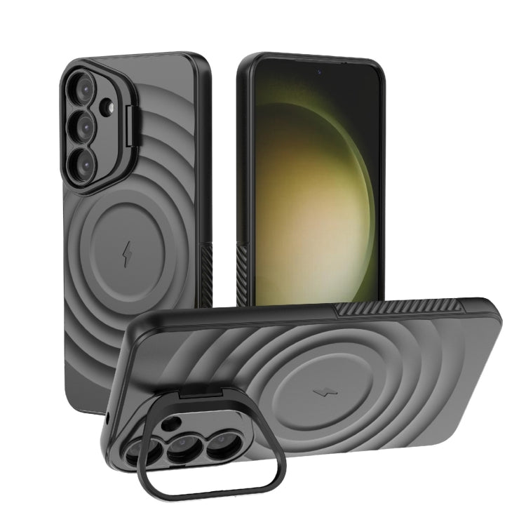 For Samsung Galaxy S25+ 5G Lens Frame Bracket Corrugated MagSafe Phone Case(Black) by buy2fix