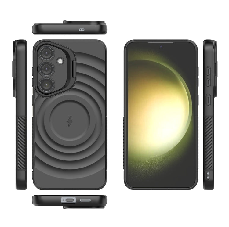 For Samsung Galaxy S25+ 5G Lens Frame Bracket Corrugated MagSafe Phone Case(Black) by buy2fix