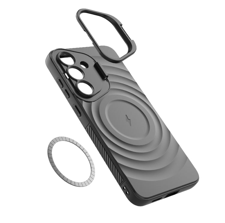 For Samsung Galaxy S25+ 5G Lens Frame Bracket Corrugated MagSafe Phone Case(Black) by buy2fix
