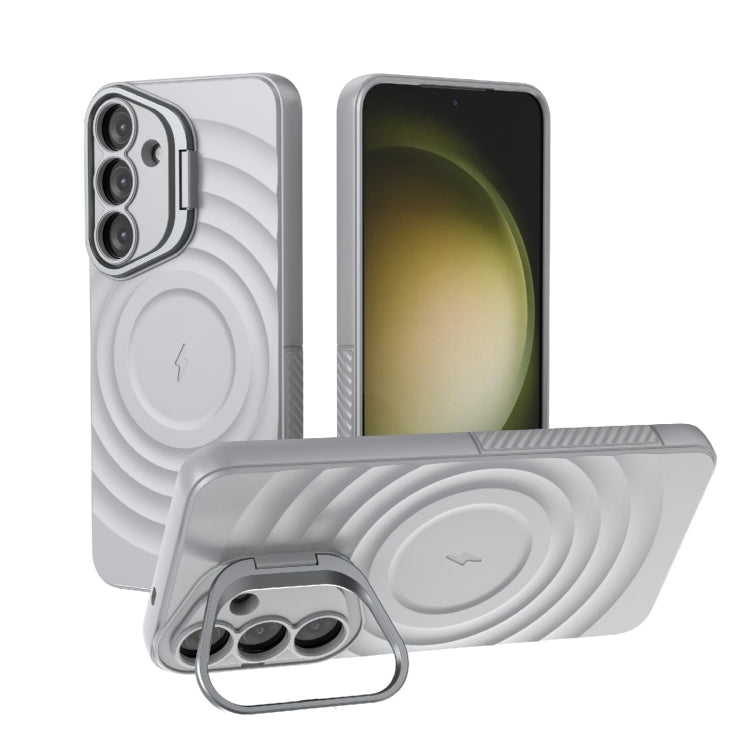 For Samsung Galaxy S25+ 5G Lens Frame Bracket Corrugated MagSafe Phone Case(Grey) by buy2fix