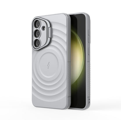 For Samsung Galaxy S25+ 5G Lens Frame Bracket Corrugated MagSafe Phone Case(Grey) by buy2fix
