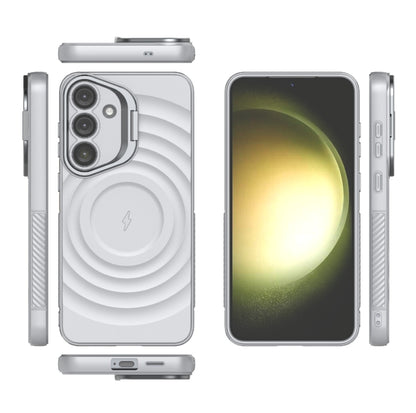 For Samsung Galaxy S25+ 5G Lens Frame Bracket Corrugated MagSafe Phone Case(Grey) by buy2fix