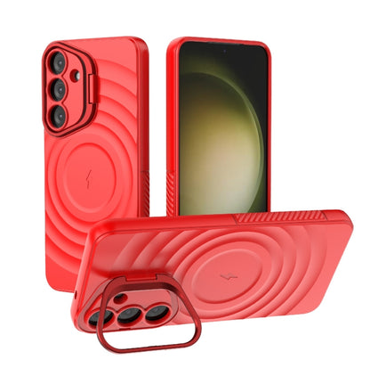 For Samsung Galaxy S25+ 5G Lens Frame Bracket Corrugated MagSafe Phone Case(Red) by buy2fix