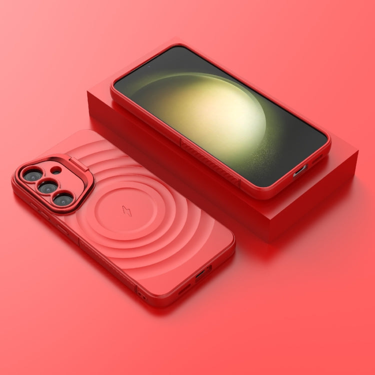 For Samsung Galaxy S25+ 5G Lens Frame Bracket Corrugated MagSafe Phone Case(Red) by buy2fix