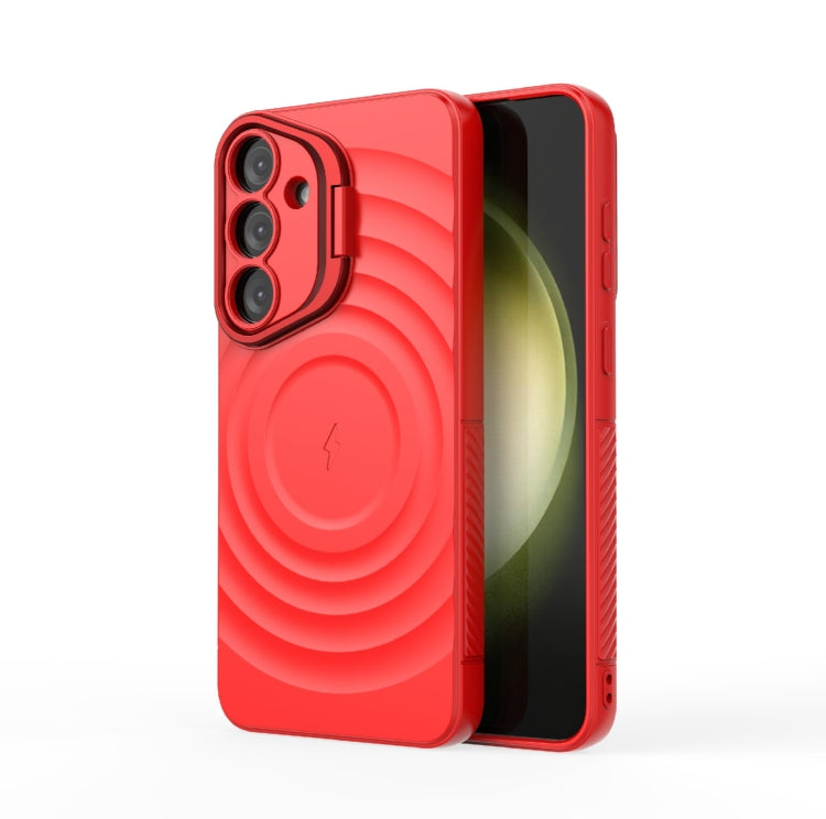For Samsung Galaxy S25+ 5G Lens Frame Bracket Corrugated MagSafe Phone Case(Red) by buy2fix