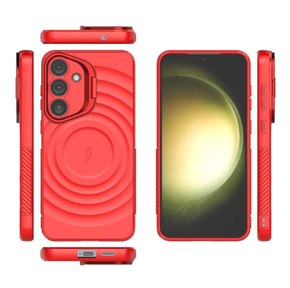 For Samsung Galaxy S25+ 5G Lens Frame Bracket Corrugated MagSafe Phone Case(Red) by buy2fix