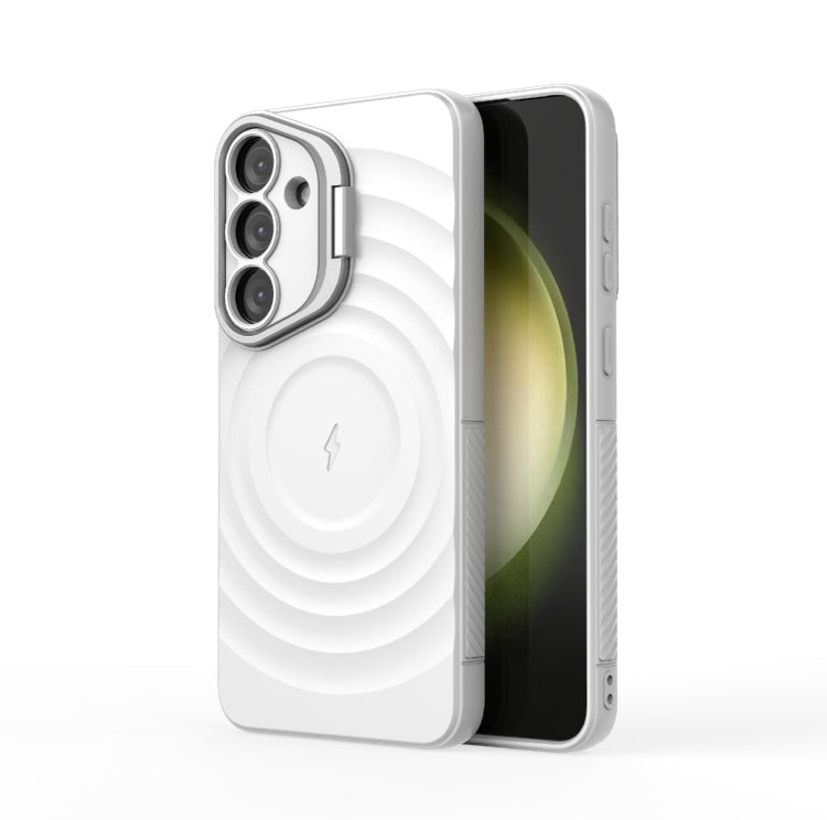 For Samsung Galaxy S25+ 5G Lens Frame Bracket Corrugated MagSafe Phone Case(White) by buy2fix
