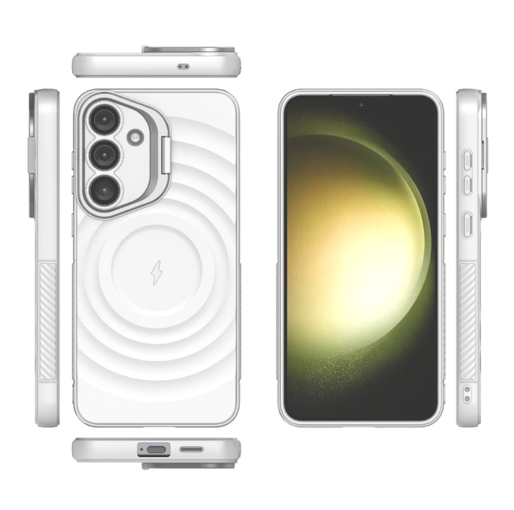 For Samsung Galaxy S25+ 5G Lens Frame Bracket Corrugated MagSafe Phone Case(White) by buy2fix