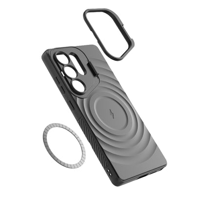 For Samsung Galaxy S25 Ultra 5G Lens Frame Bracket Corrugated MagSafe Phone Case(White) by buy2fix