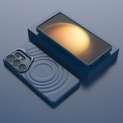 For Samsung Galaxy S25 Ultra 5G Lens Frame Bracket Corrugated MagSafe Phone Case(Dark Blue) by buy2fix