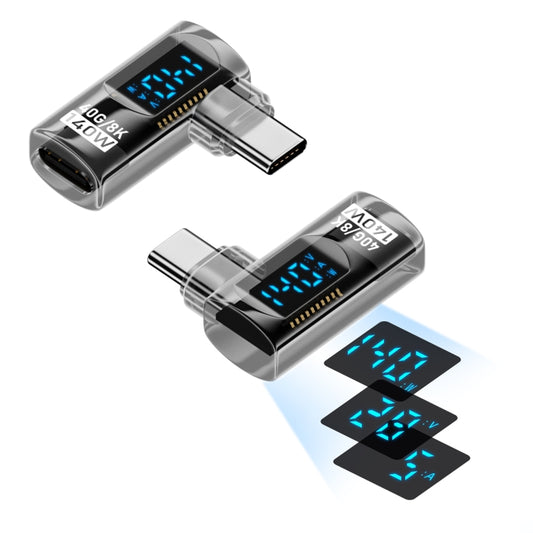 Type-C Male to Type-C Female Smart Digital Display Side Bend Charging Adapter(Light Black) - OTG Adapter by buy2fix | Online Shopping UK | buy2fix