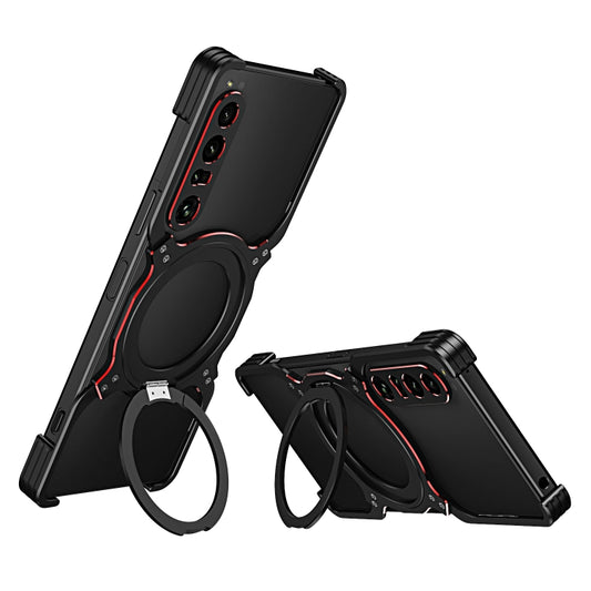 For Sony Xperia 1 IV Mechanical Arm Borderless MagSafe Holder Metal Phone Case(Black Red) - Sony Cases by buy2fix | Online Shopping UK | buy2fix