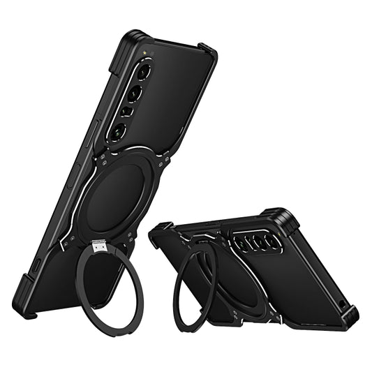 For Sony Xperia 1 IV Mechanical Arm Borderless MagSafe Holder Metal Phone Case(Black Silver) - Sony Cases by buy2fix | Online Shopping UK | buy2fix