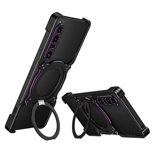 For Sony Xperia 1 IV Mechanical Arm Borderless MagSafe Holder Metal Phone Case(Black Purple) - Sony Cases by buy2fix | Online Shopping UK | buy2fix