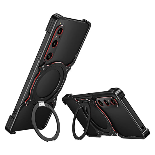 For Sony Xperia 1 V Mechanical Arm Borderless MagSafe Holder Metal Phone Case(Black Red) - Sony Cases by buy2fix | Online Shopping UK | buy2fix