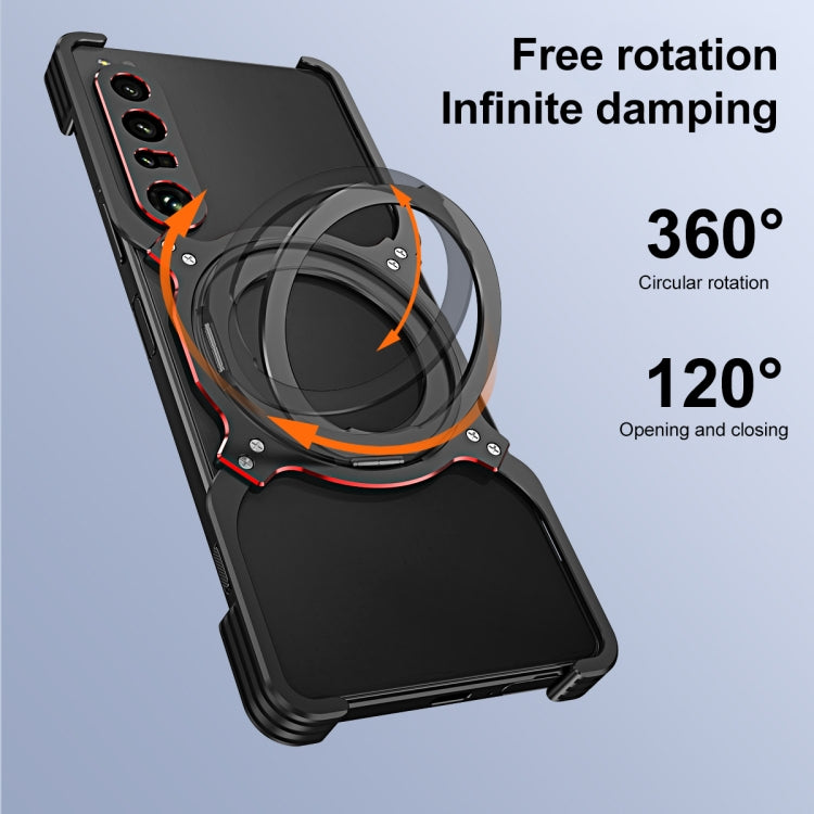 For Sony Xperia 1 V Mechanical Arm Borderless MagSafe Holder Metal Phone Case(Black Red) - Sony Cases by buy2fix | Online Shopping UK | buy2fix