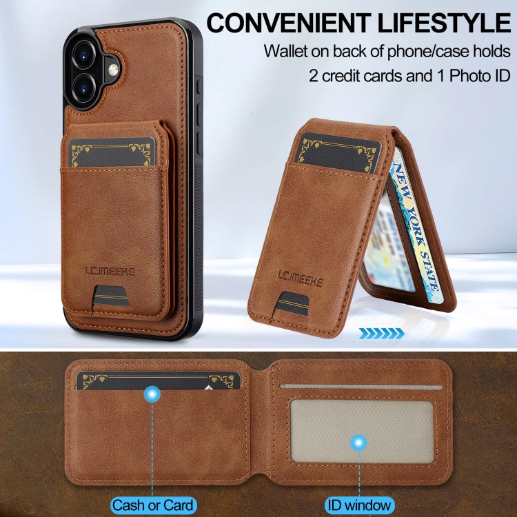 For iPhone 16 LC.IMEEKE L3 Series Detachable RFID Card Bag Magsafe Phone Case(Brown) - iPhone 16 Cases by LC.IMEEKE | Online Shopping UK | buy2fix