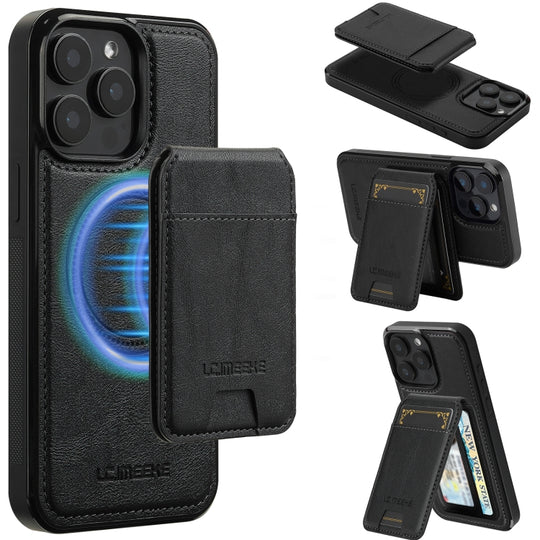 For iPhone 14 Pro Max LC.IMEEKE L3 Series Detachable RFID Card Bag Magsafe Phone Case(Black)