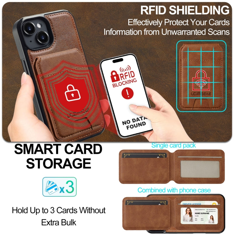 For iPhone 14 / 13 LC.IMEEKE L3 Series Detachable RFID Card Bag Magsafe Phone Case(Brown) - iPhone 14 Cases by LC.IMEEKE | Online Shopping UK | buy2fix