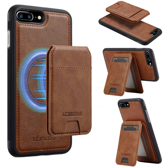 For iPhone SE 2022 / 2020 LC.IMEEKE L3 Series Detachable RFID Card Bag Magsafe Phone Case(Brown)