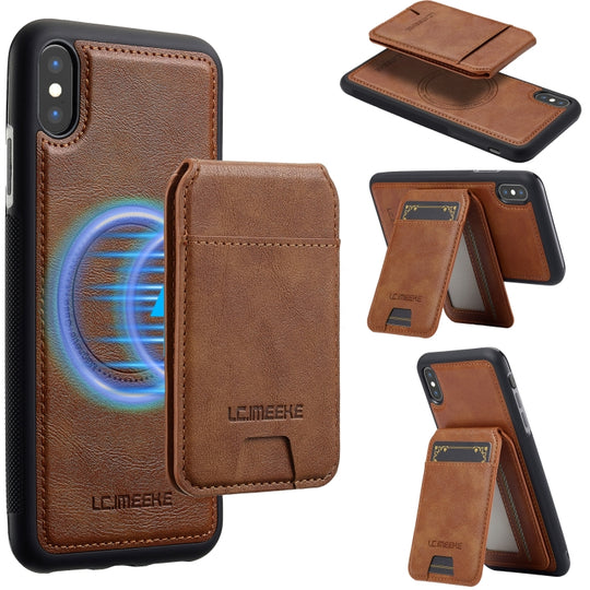 For iPhone XS / X LC.IMEEKE L3 Series Detachable RFID Card Bag Magsafe Phone Case(Brown)